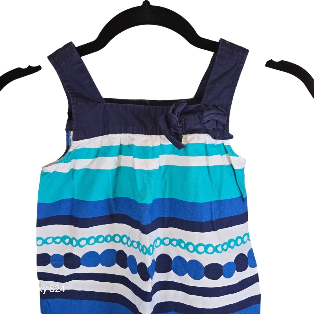 Gymboree Girls Size 7 Dress Blue White Striped Sleeveless Bow Summer‎ Casual